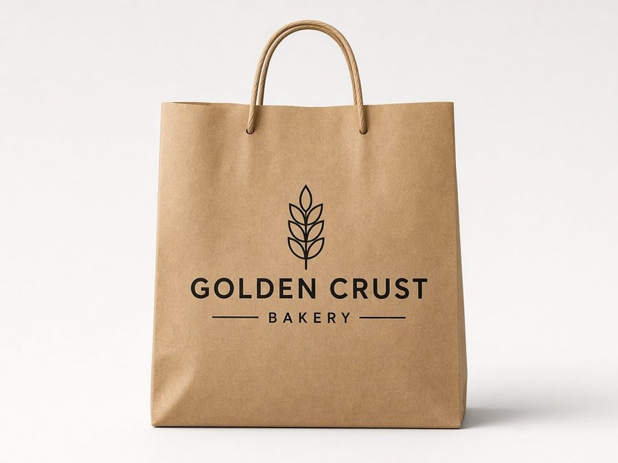 Kraft paper bakery bag design concept with twisted paper handles